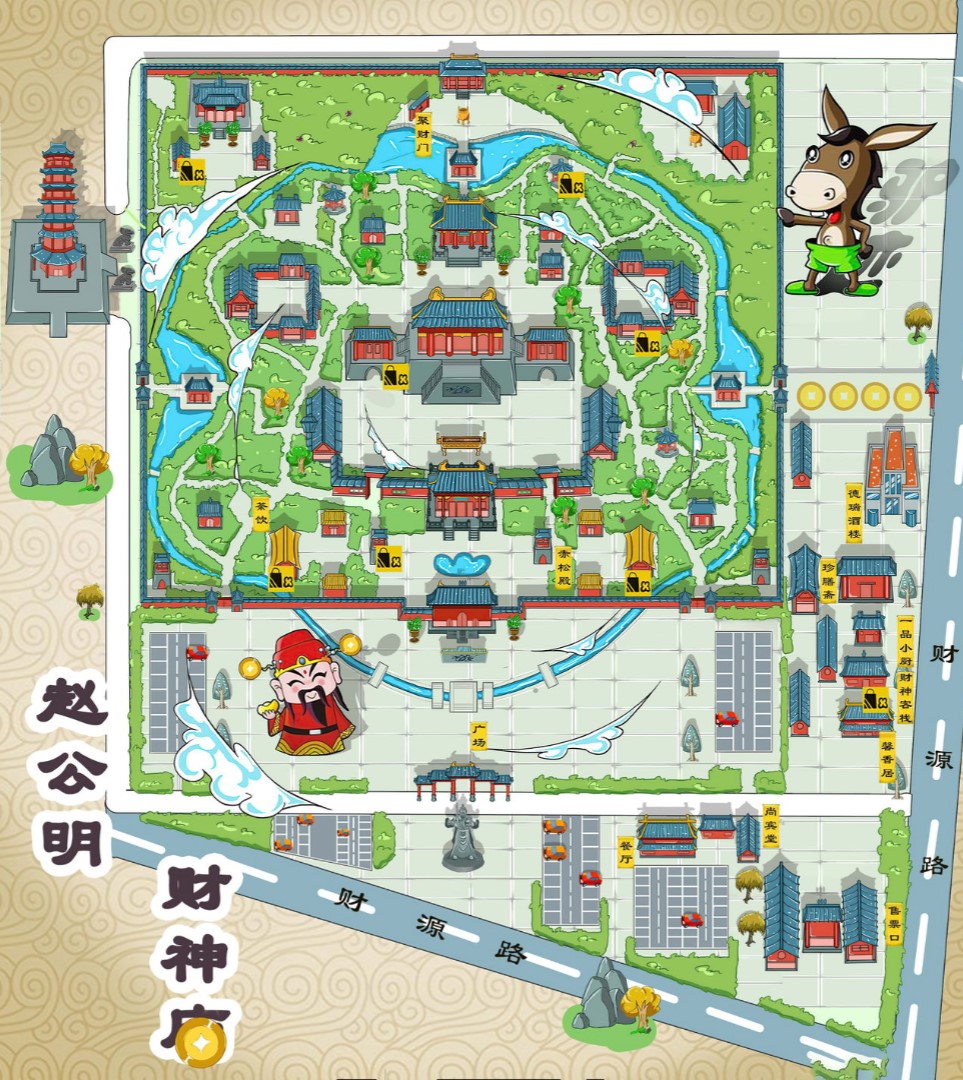 望江寺庙类手绘地图